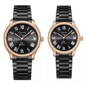 Alexandre Christie AC 1042 Rosegold Black Steel Couple